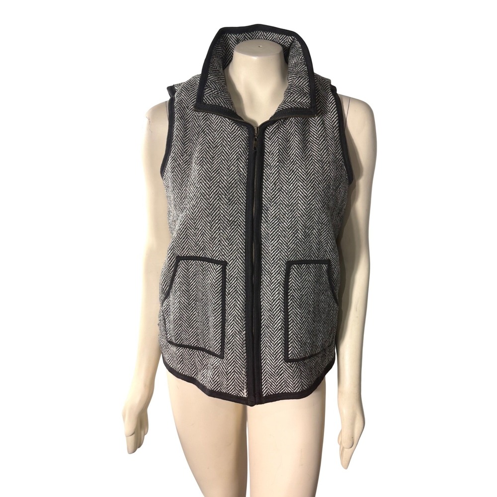E2 Clothing Herringbone Quilted‎ Vest Black White Zip Front Pockets L Classic
